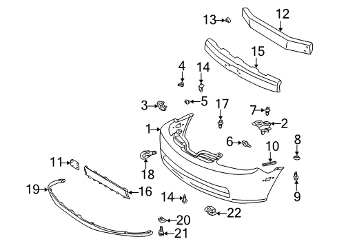 2002 Toyota Prius Bumper Cover Retainer, Driver Side Diagram for 52536-47010