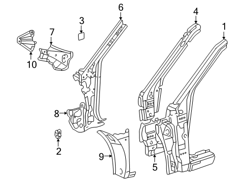 2001 Toyota Solara Hinge Pillar, Outer Driver Side Diagram for 61132-06030