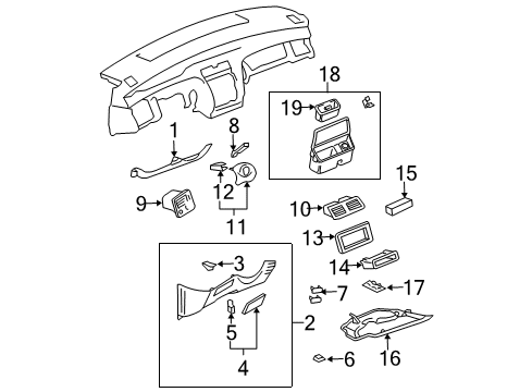 2002 Toyota Avalon Cover Sub-Assembly, Instrument Panel Under Diagram for 55607-AC030