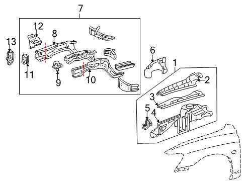 2002 Toyota Avalon Member, Front Apron To Cowl Side, Upper LH Diagram for 53732-07010