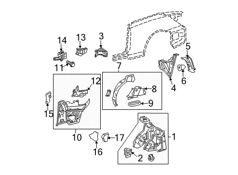 2007 Toyota Solara Inner Structure - Quarter Panel Diagram 1 - Thumbnail