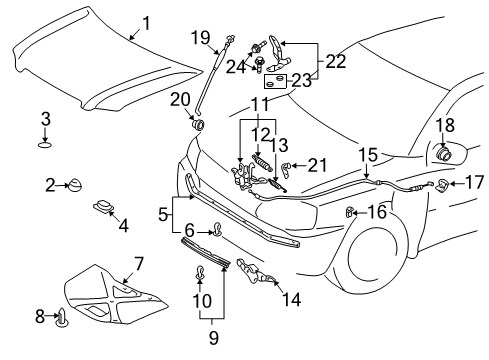 2002 Toyota Highlander Lock Assembly, Hood Diagram for 53510-48051