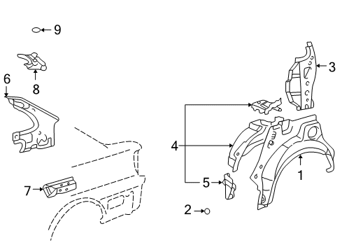 2005 Toyota Echo Inner Structure - Quarter Panel Diagram