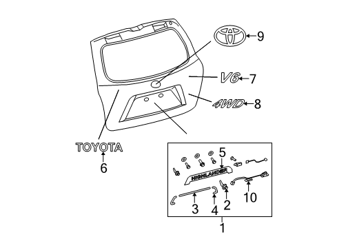 2009 Toyota Highlander Back Door Name Plate, No.2 Diagram for 75442-48090