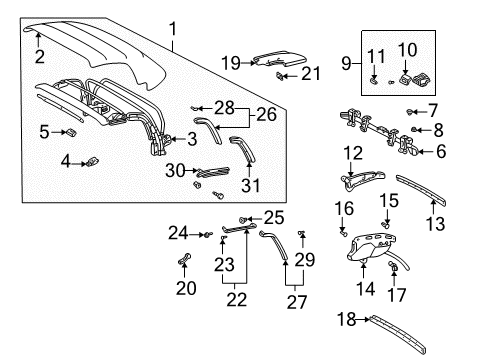 2003 Toyota MR2 Spyder Bracket, Tail Gate Protector Diagram for 65766-17011