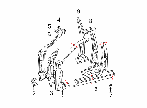 2001 Toyota RAV4 Center Pillar, Hinge Pillar, Rocker Panel Diagram