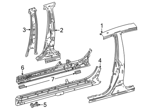 2021 Toyota Mirai Inner Center Pillar, Passenger Side Diagram for 61037-62020