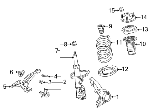 2019 Toyota Highlander Front Suspension Components, Lower Control Arm, Stabilizer Bar Diagram