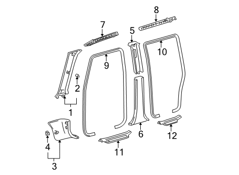 2005 Scion xB Interior Trim - Pillars, Rocker & Floor Diagram