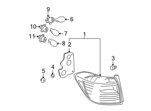 2010 Toyota Highlander Socket, Rear Turn Signal Lamp Diagram for 90075-60070