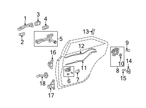 2008 Toyota Camry Rear Door - Lock & Hardware Diagram