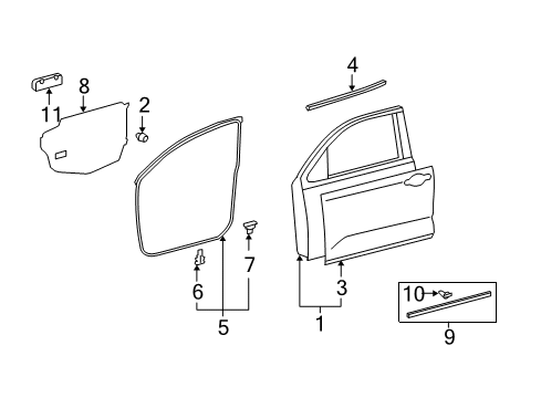 2008 Toyota Tundra Front Door & Components, Exterior Trim Diagram