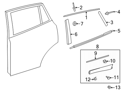 2021 Toyota Venza Exterior Trim - Rear Door Diagram