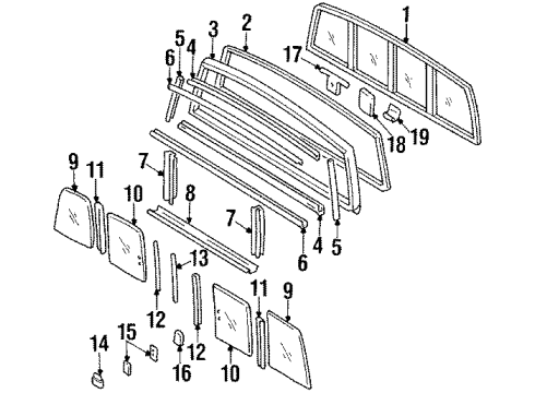 1993 Toyota Pickup Run, Back Window Channel, Lower Diagram for 64826-89101