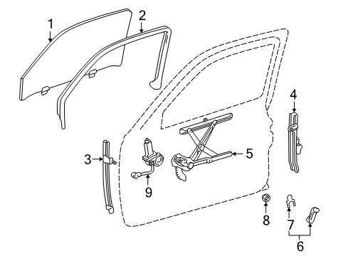 1998 Toyota Tacoma Run, Front Door Glass, RH Diagram for 68141-04010