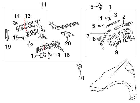 2019 Toyota Prius AWD-e Bracket, Front Side Panel Diagram for 53836-47050