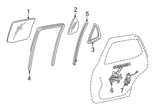 2006 Toyota Sequoia Regulator Sub-Assy, Rear Door Window, LH Diagram for 69804-0C010