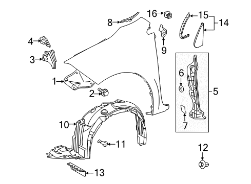 2014 Toyota Corolla Fender, Front Driver Side Diagram for 53802-02170