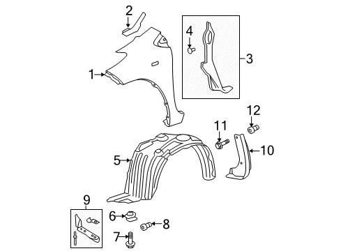 2008 Toyota Yaris Fender & Components, Exterior Trim, Body Diagram