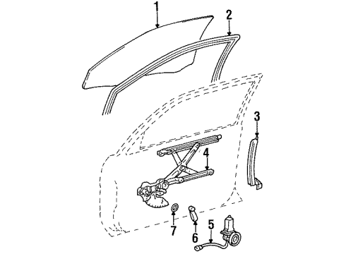 1995 Toyota Tercel Front Door - Glass & Hardware Diagram