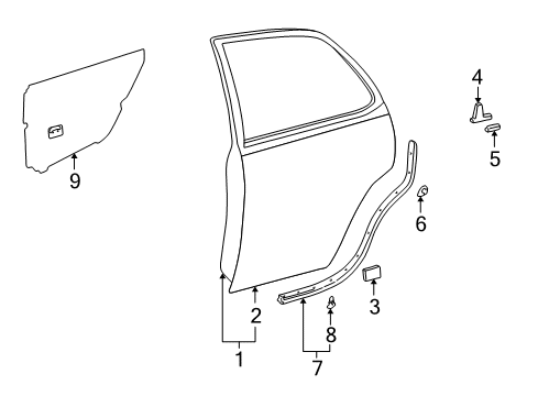 1997 Toyota Camry Seal, Rear Door Division Bar, Inside, RH Diagram for 67485-33010