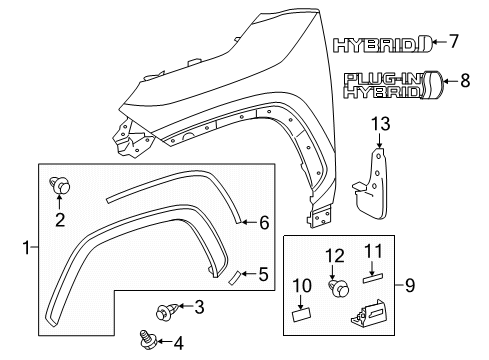 2022 Toyota RAV4 Wheel Opening Molding Pad, Gray, Front Diagram for 53855-0R030