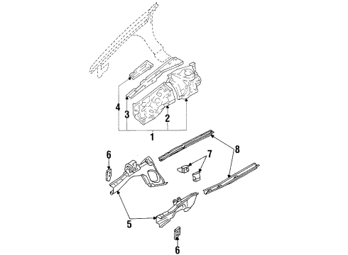 1989 Toyota Corolla Member, Front Apron To Cowl Side, Upper LH Diagram for 53732-12120