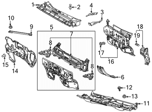 2021 Toyota Highlander Panel Sub-Assembly, COWL Diagram for 55706-0E080