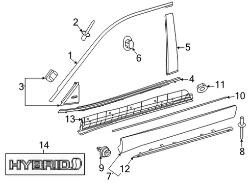 2022 Toyota Highlander Exterior Trim - Front Door Diagram