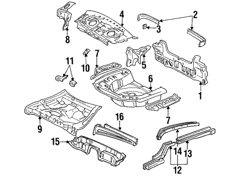 1992 Toyota Tercel Rear Body, Rear Upper Body, Rear Floor & Rails Diagram