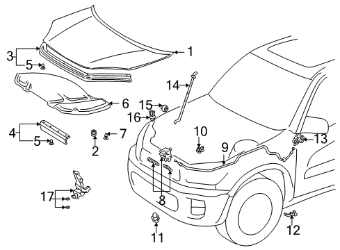 2001 Toyota RAV4 Hood Sub-Assembly Diagram for 53301-42040