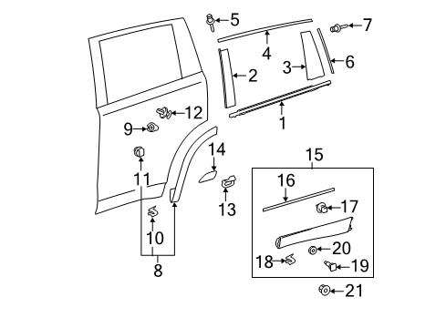 2019 Toyota Highlander Exterior Trim - Rear Door Diagram