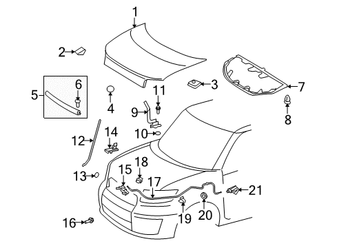 2010 Scion xB Hood & Components Diagram