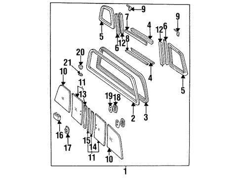 1998 Toyota T100 Weatherstrip, Back Window Glass Diagram for 64812-34010