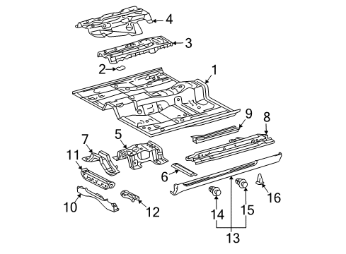 2007 Toyota Solara Floor & Rails, Exterior Trim, Trim Diagram 1 - Thumbnail