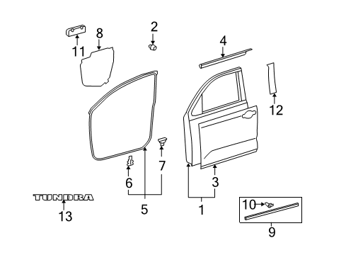 2007 Toyota Tundra Front Door & Components, Exterior Trim, Body Diagram 1 - Thumbnail