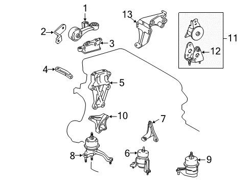 2013 Toyota Venza Bracket, Engine Mounting Control, Lower Diagram for 12313-0V040