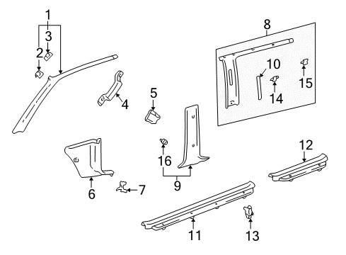 1999 Toyota 4Runner Garnish, Center Pillar, Lower RH Diagram for 62413-35010-B1