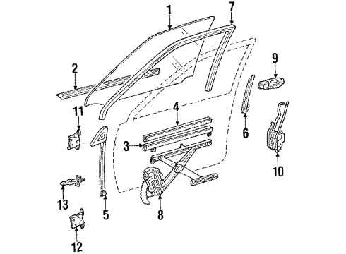 1985 Toyota Corolla Weatherstrip Assy, Front Door Glass, Inner Diagram for 68171-12110