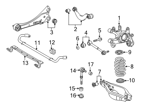 2017 Toyota Corolla iM Rear Suspension Components, Lower Control Arm, Upper Control Arm, Stabilizer Bar Diagram