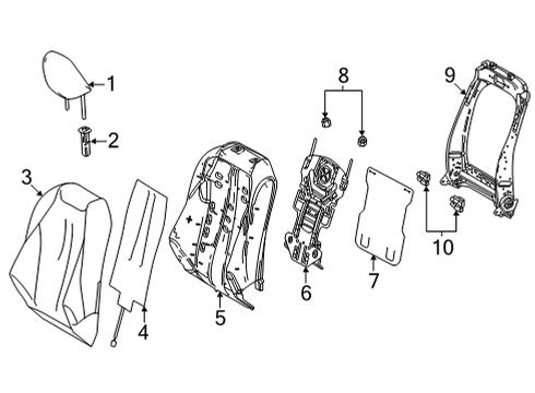 2023 Toyota Mirai Seat Back Frame, Passenger Side Diagram for 71013-62130