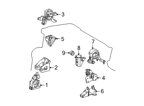 2015 Toyota Prius Plug-In Engine & Trans Mounting Diagram