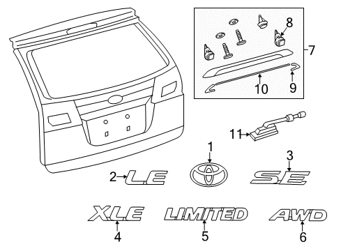 2020 Toyota Sienna Back Door Name Plate, No.3 Diagram for 75443-08020