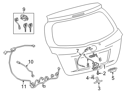 2017 Toyota Yaris Lift Gate - Lock & Hardware Diagram