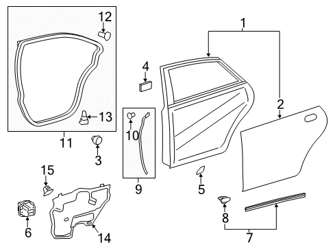 2013 Toyota Avalon Clip, Rear Door Weatherstrip Diagram for 67869-33030