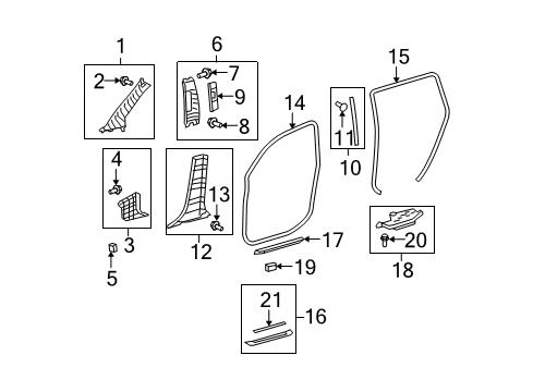 2012 Toyota Highlander WEATHERSTRIP, Front Door Diagram for 62311-0E040-E0