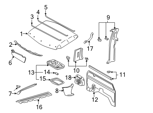 1995 Toyota Tacoma Windshield Pillar Trim, Blue Gray, Passenger Side Diagram for 62211-04030-B0