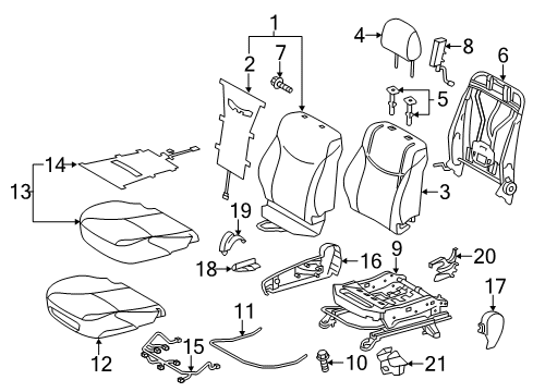 2015 Toyota Prius Plug-In Passenger Seat Components Diagram