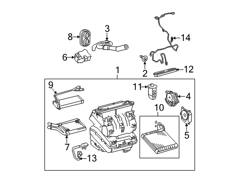 2015 Toyota Prius Plug-In A/C Evaporator & Heater Components Diagram