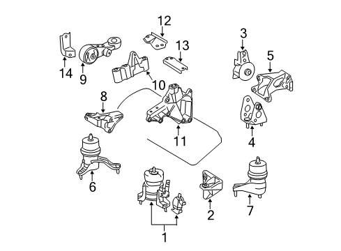 2007 Toyota Sienna Bracket, Engine Mounting Control Diagram for 12313-0P050